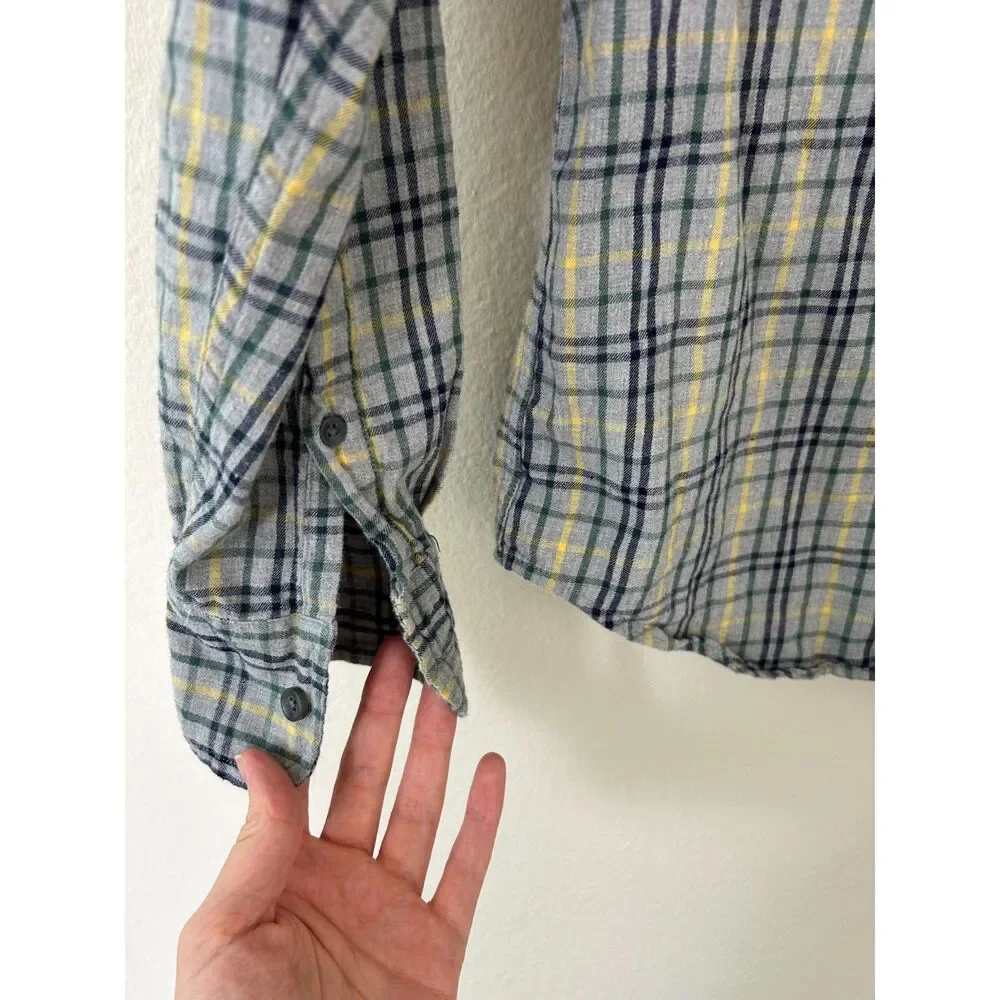 J.crew Shirt Men's S Brushed twill shirt‎ button down flannel grey pale mustard